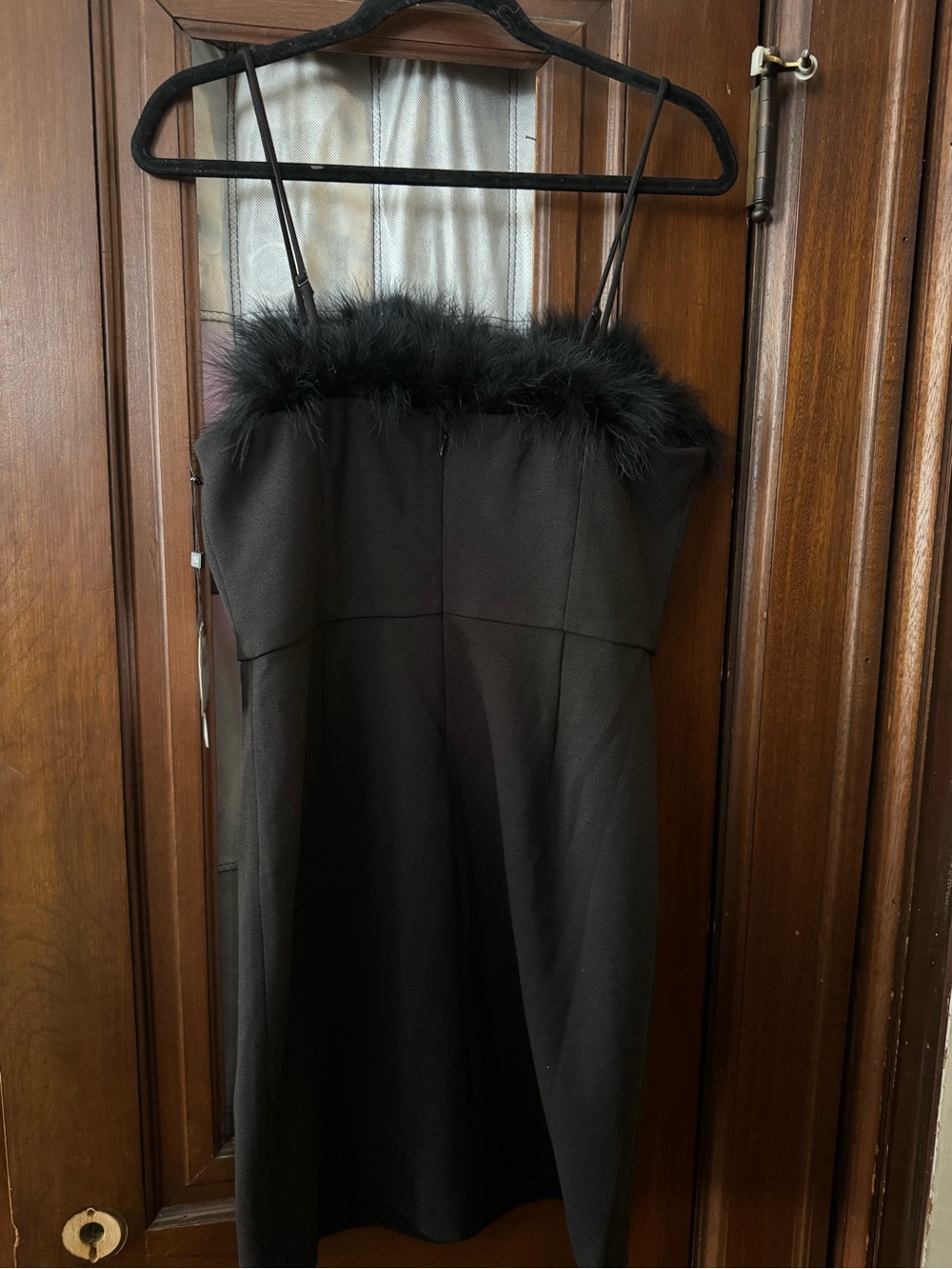 Laundry Feather Trim Sheath mini dress in black size 10